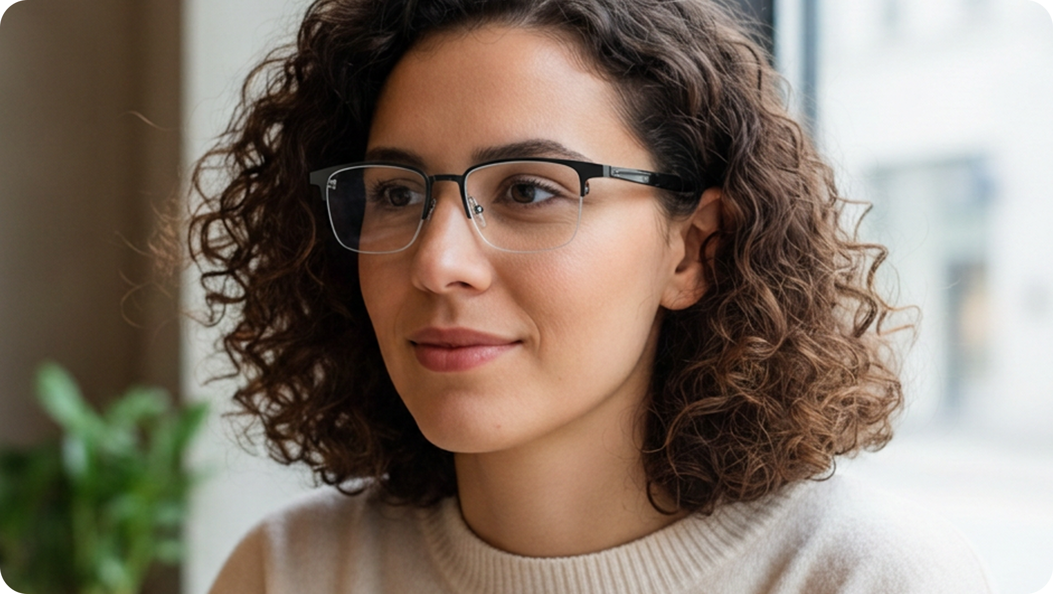 Model wearing lightweight Vue Lite 3 prescription smart eyewear